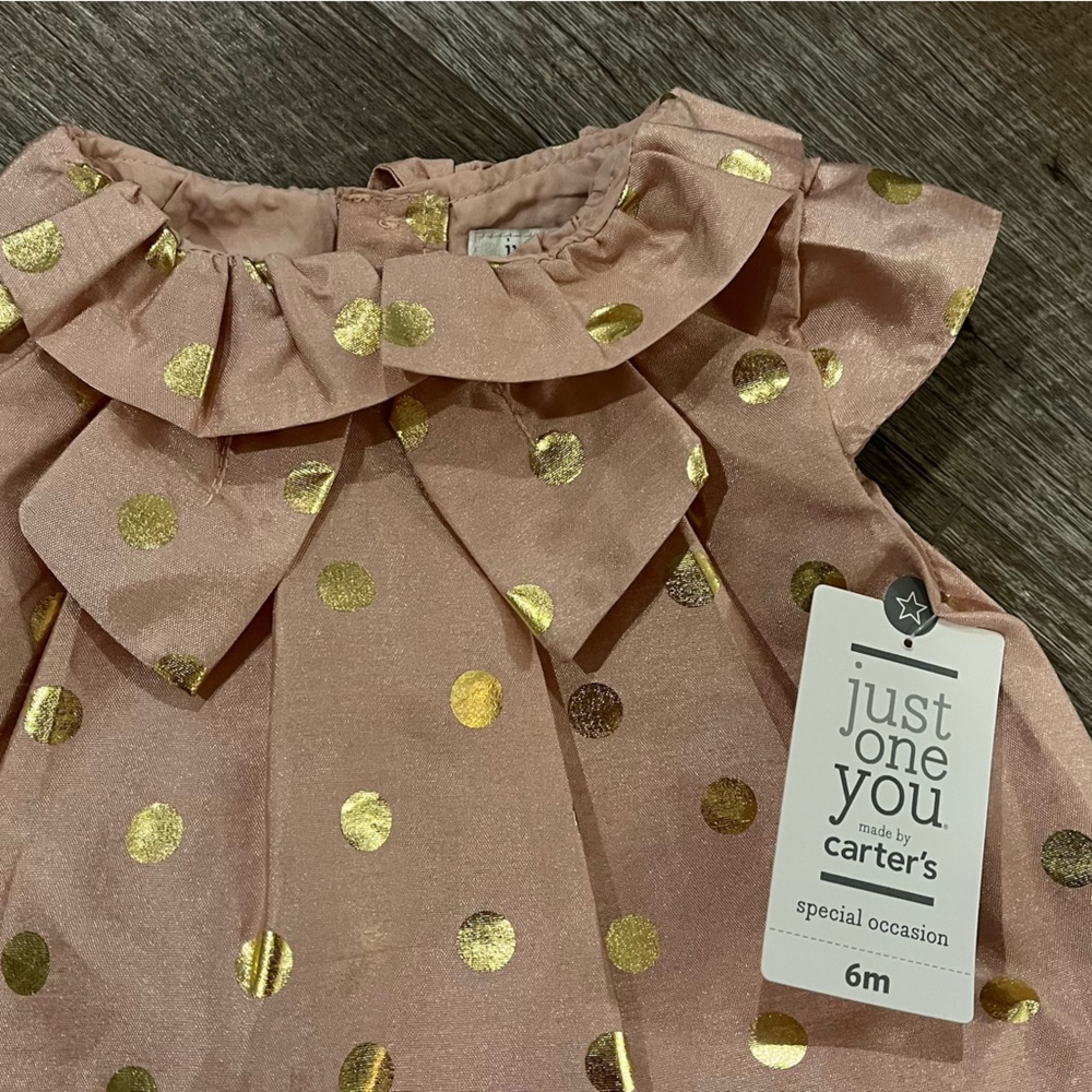 Carter's holiday baby girl dress/diaper cover , size 6 or 9months, NWT,gold rose